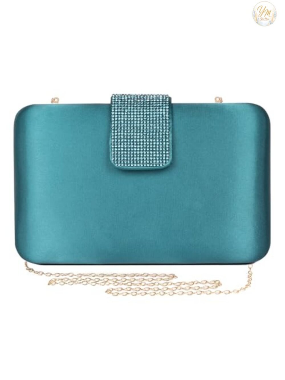 Satin Rhinestone Evening Clutch Party Bridal Prom Purse with Chain